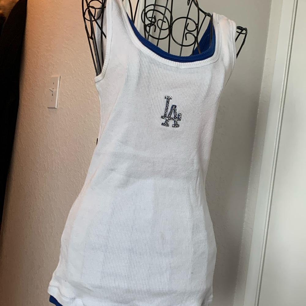 LA Logo White Ribbed Tank Top